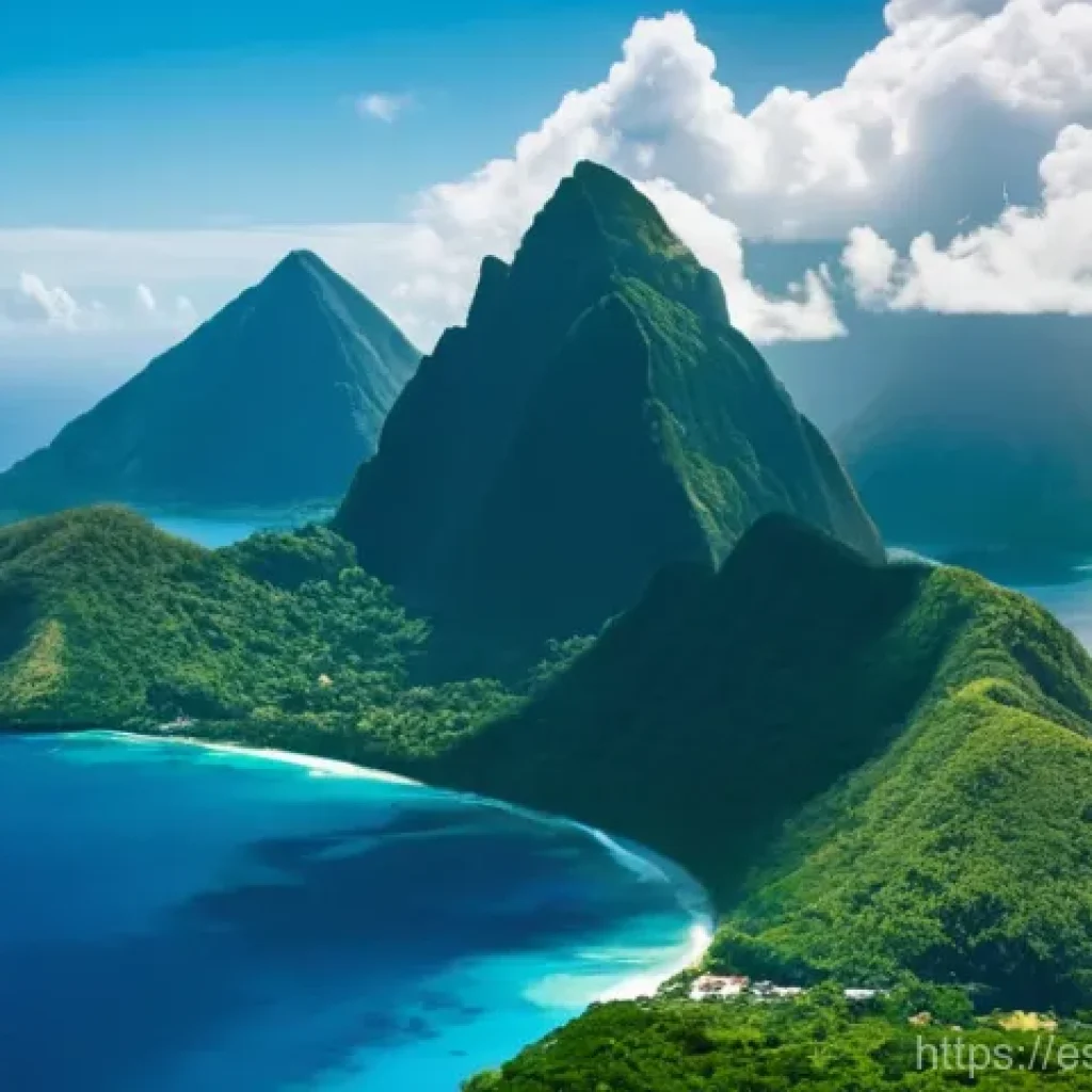 세인트루시아 가는 방법 - **Prompt:** "An exciting aerial view from an airplane window, capturing the moment of descent into S...