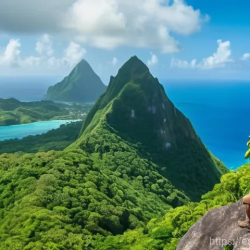 Home 31 세인트루시아에서의 도보 여행 코스 - A breathtaking panoramic view from the summit of Gros Piton in St. Lucia. A lone hiker, wearing appr...