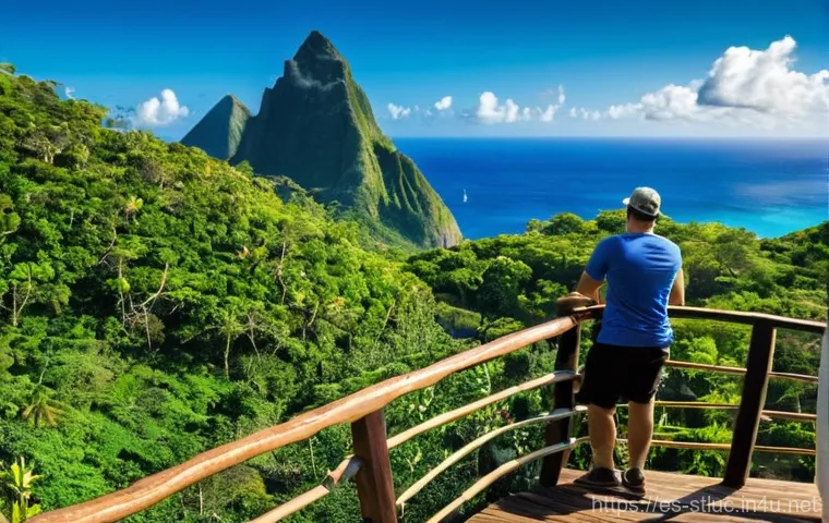 세인트루시아에서의 도보 여행 코스 - A serene and untouched scene of the Enbas Saut Falls deep within the lush rainforest of St. Lucia. A...