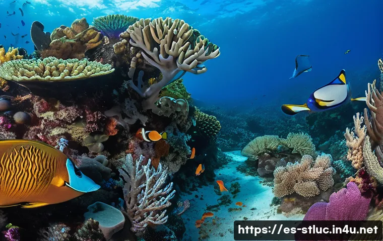 세인트루시아에서의 해양 스포츠 - **Prompt:** A breathtaking underwater scene in the crystal-clear turquoise waters off the coast of S...