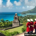 Home 21 세인트루시아 영국 식민지 시대 - A vibrant historical scene depicting the British colonial era in Saint Lucia: British soldiers in re...