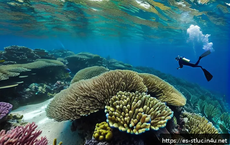세인트루시아 스노클링 명소 - A vibrant underwater scene at Anse Chastanet in Saint Lucia, featuring colorful coral reefs teeming ...