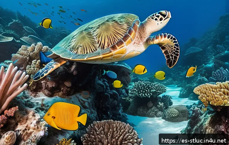 세인트루시아 해양 보호 구역 - A vibrant underwater scene showcasing a diverse coral reef ecosystem in a protected marine reserve o...